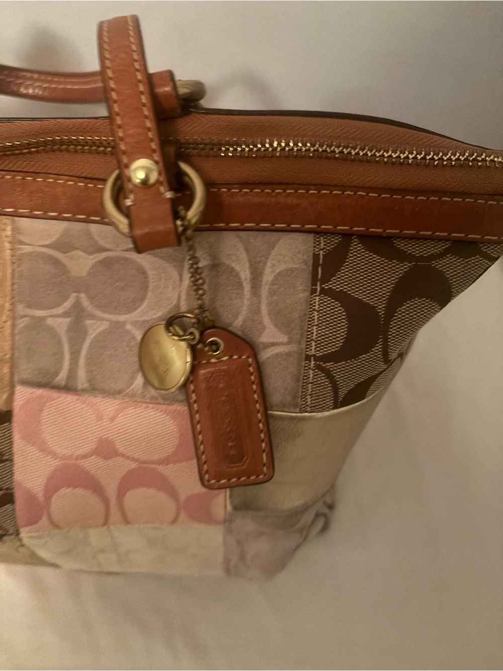 Coach Patchwork Signature Tote - Pink, Tan & Gold Accents - Picture 3 of 9